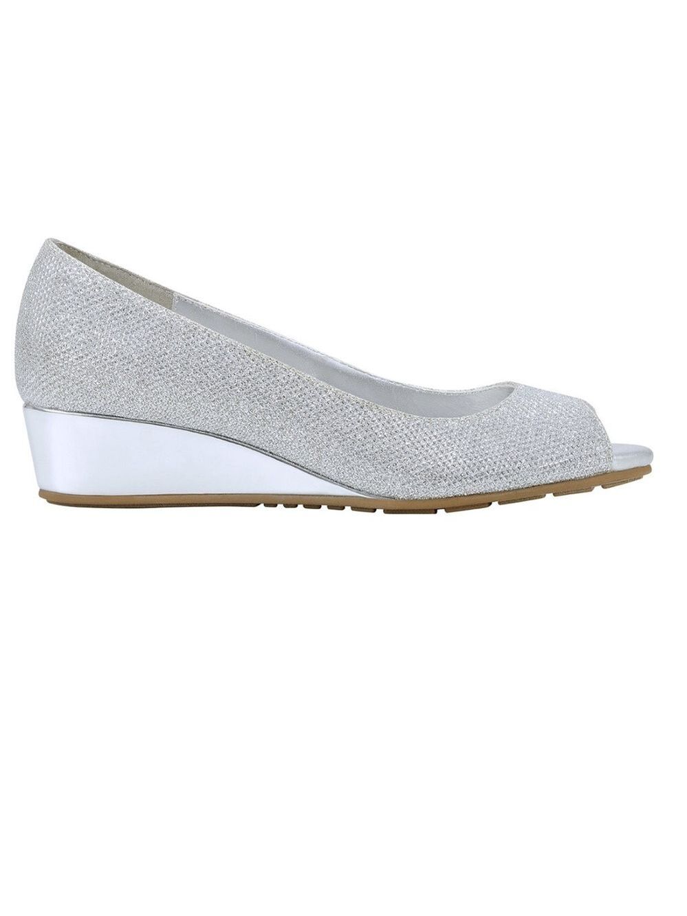 Bandolino Women's Candra Peep Toe Wedge Dress Pumps 8M Silver - Picture 2 of 8